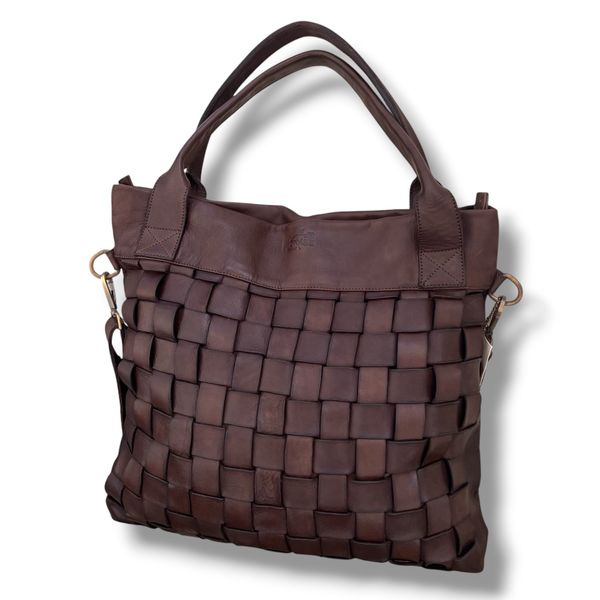 1. Woven shoulder bag Dark brown BRASS Workshop b881s