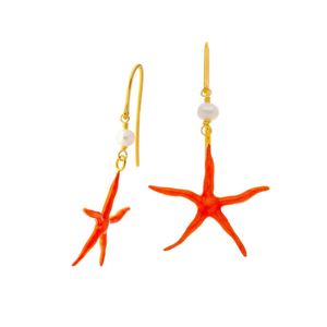 1. Enamelled "starfish" drop earrings red