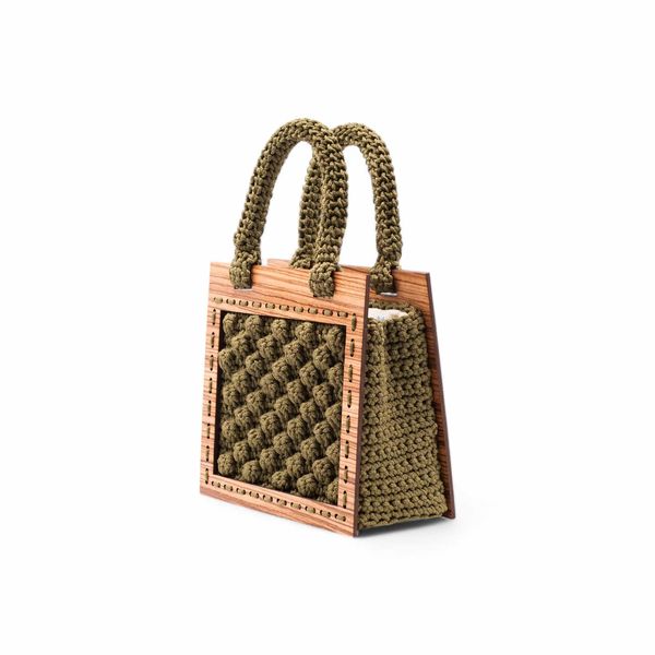 3. Armonia Crochet Mini Tote Bag olive green ILIAS VARDAVAKIS armbag