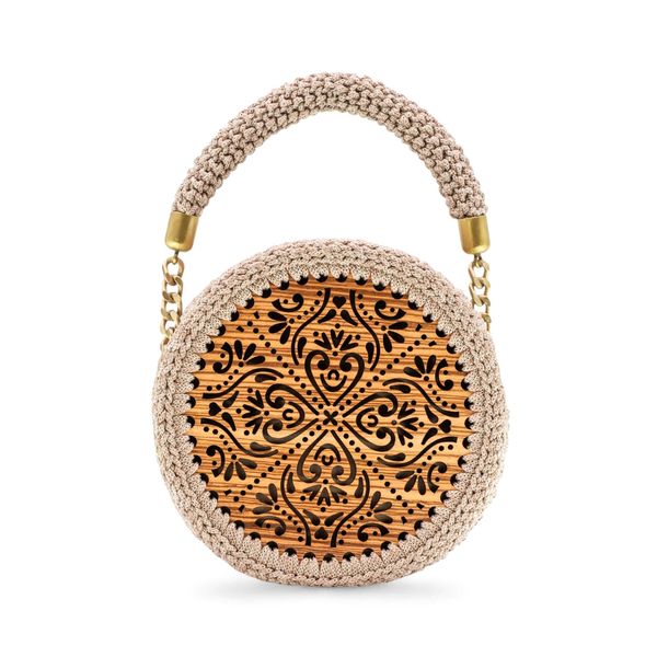 1. Borsa tonda uncinetto Ioni beige ILIAS VARDAVAKIS ionibag