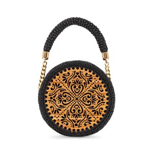 1. Ioni round crochet bag black metallic