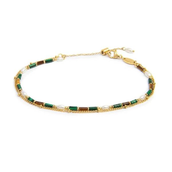 1. Cavigliera doppia catena combinata con pietre verde Marlù Gioielli 20cv098g