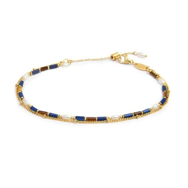 1. Cavigliera doppia catena combinata con pietre blu Marlù Gioielli 20cv098g