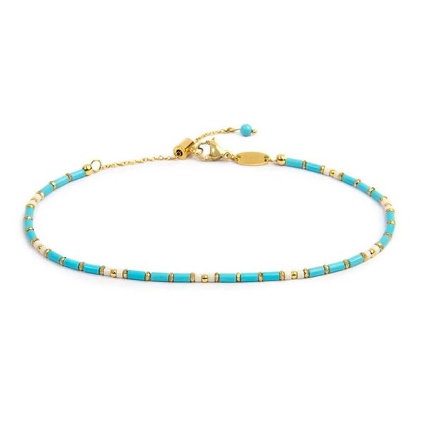 1. Cavigliera perline tubo turchesi e myuki bianchi oro Marlù Gioielli 20cv103-t