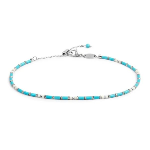 1. Cavigliera perline tubo turchesi e myuki bianchi grigio acciaio Marlù Gioielli 20cv103-t