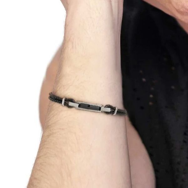 2. Leather and central ceramic bracelet black Marlù Gioielli 30br0041-n
