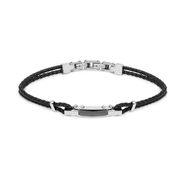 1. Leather and central ceramic bracelet black Marlù Gioielli 30br0041-n