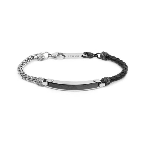 1. Leather and fishbone chain combined bracelet black Marlù Gioielli 33br0042-n