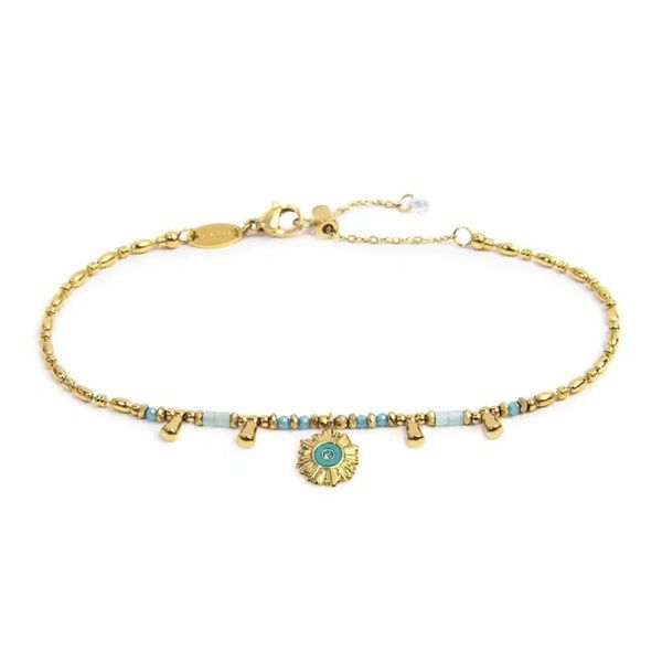 1. Cavigliera perline con “sole” pendente Oro Marlù Gioielli 20cv104-t