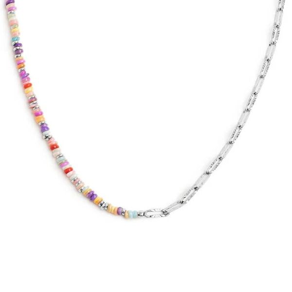1. Collana catena perline e catena ovale grigio acciaio Marlù Gioielli 18cn130-rgb