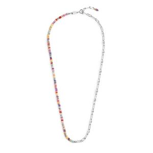 2. Collana catena perline e catena ovale grigio acciaio