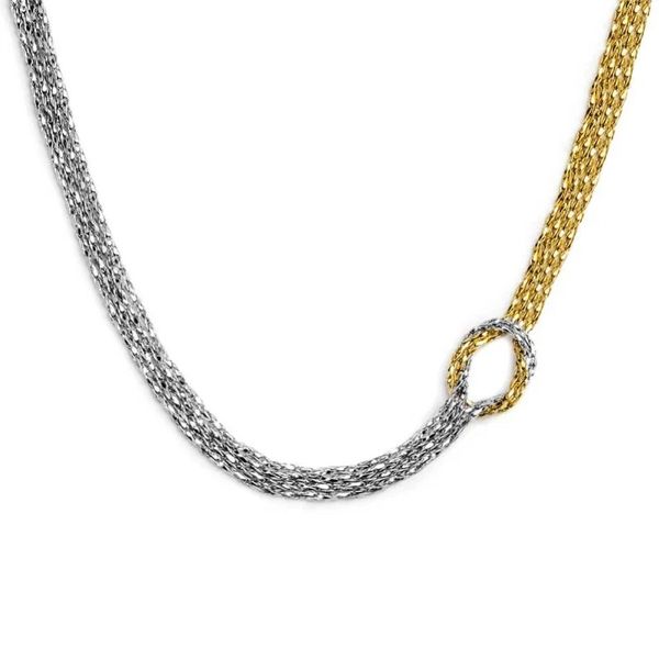1. Twisted square chain necklace with knot steel grey/gold Marlù Gioielli 25cn0003gs
