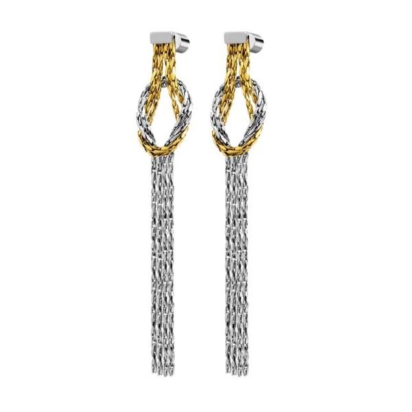 1. Orecchini pendenti catena con nodo grigio acciaio/oro Marlù Gioielli 25or0001gs
