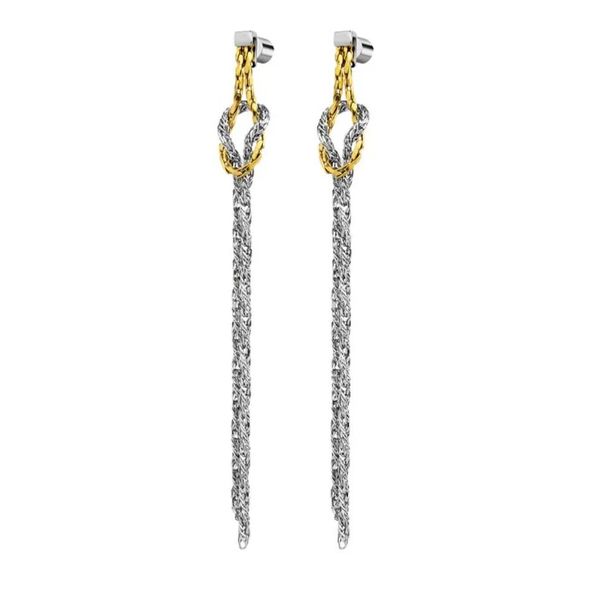1. Chain drop earrings combined with "knot" steel grey/gold Marlù Gioielli 25or0002gs