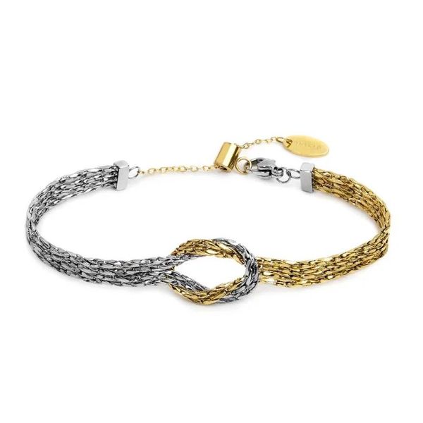1. Twisted chain central knot bracelet gray/gold Marlù Gioielli 25br0005gs