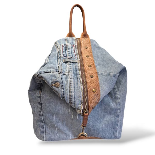 1. Zaino pelle combinato jeans Jeans BRASS Workshop zfj01