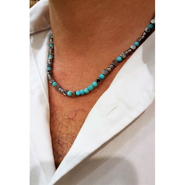 3. Collana Acciaio Pietre Turchesi Turchese