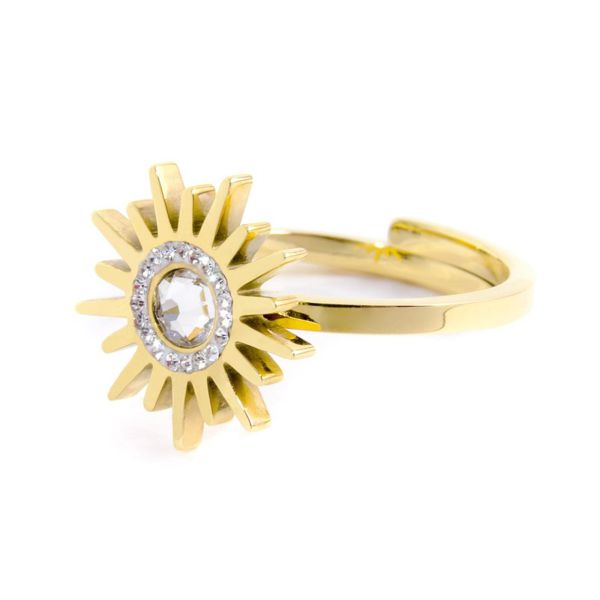 Anello acciaio regolabile con sole e strass Oro Marlù Gioielli