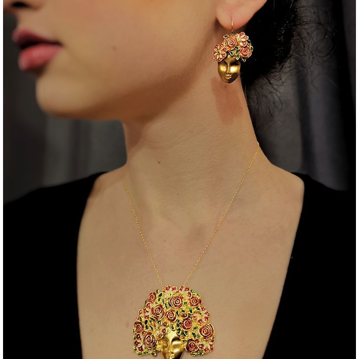 4. Women's face earrings gold GIULIANAdiFRANCO gioielli j-e164