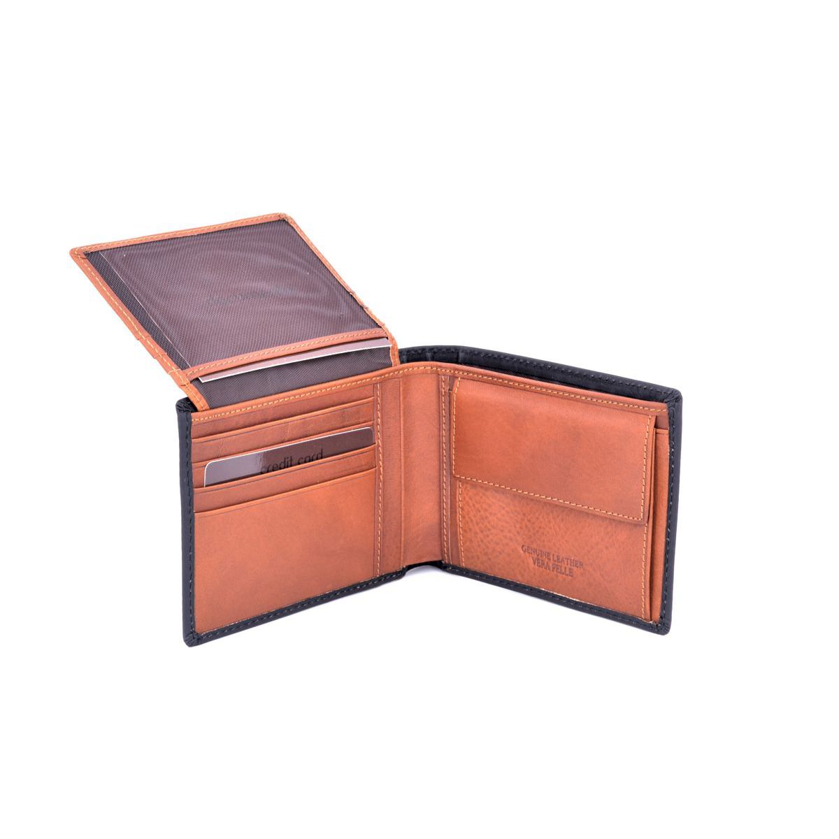3. Portafogli pelle doppio colore Nero/marrone BRASS Workshop ob-4451