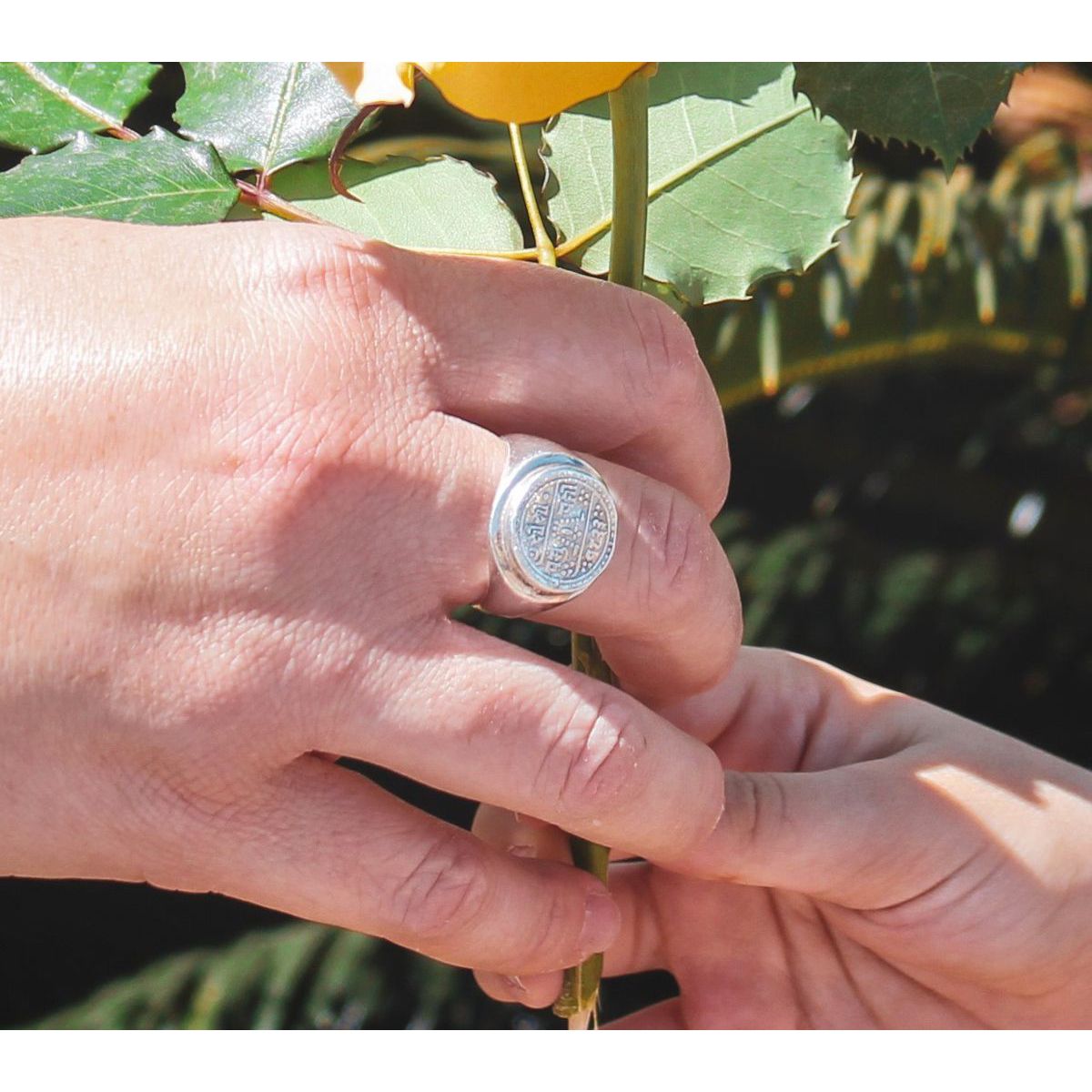 2. Indian Sanskrit Stamp Ring silver grey BRASS Workshop brsaa01
