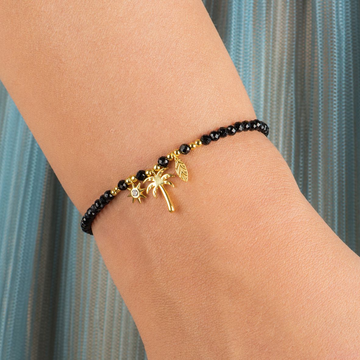 1. Beach, sterling silver bracelet with string gold Kurshuni Gioielli kx171b-40