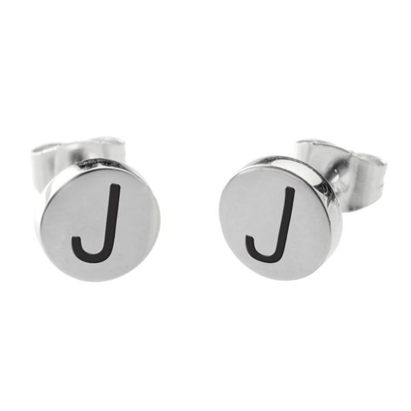 2. Letter earrings with enamel steel gray