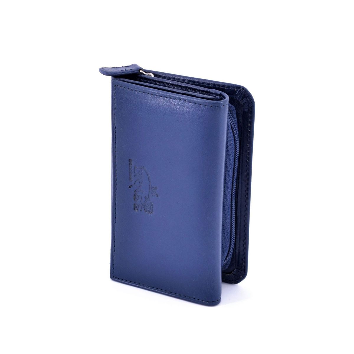 1. Portafogli pelle compact donna Blu BRASS Workshop rc05