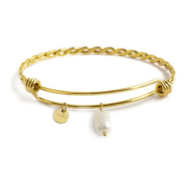2. Bracciale rigido bangle torchon perla pendente Oro Marlù Gioielli 2br0087