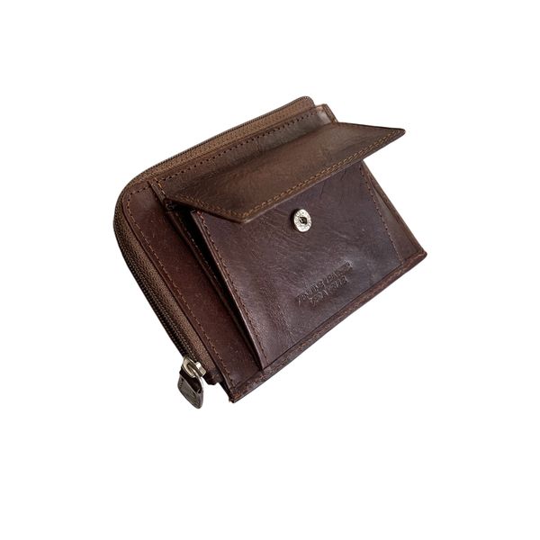 2. Men's leather card holder with zip Dark brown BRASS Workshop op-8456