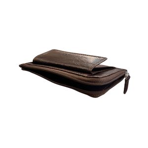 1. Men's leather card holder with zip Dark brown
