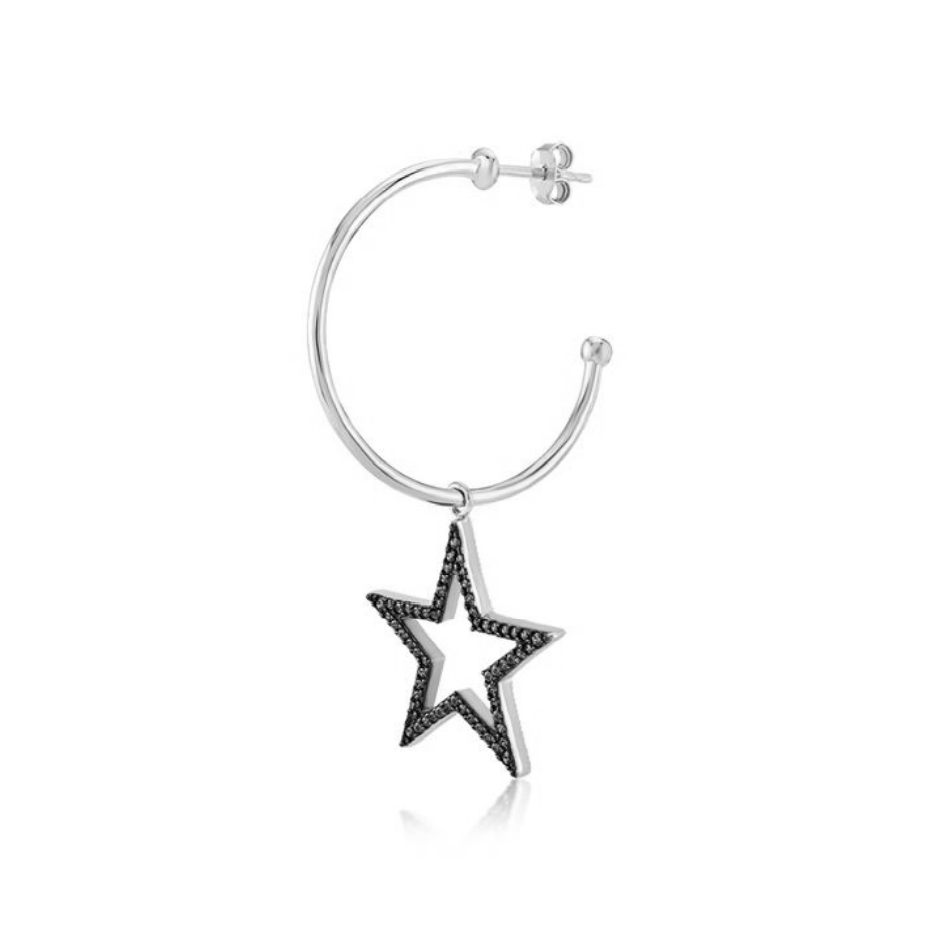 Orecchini A Cerchio Con Ciondolo Stella Portafortuna E Zirconi Bianchi - Gioielli Boho Chic