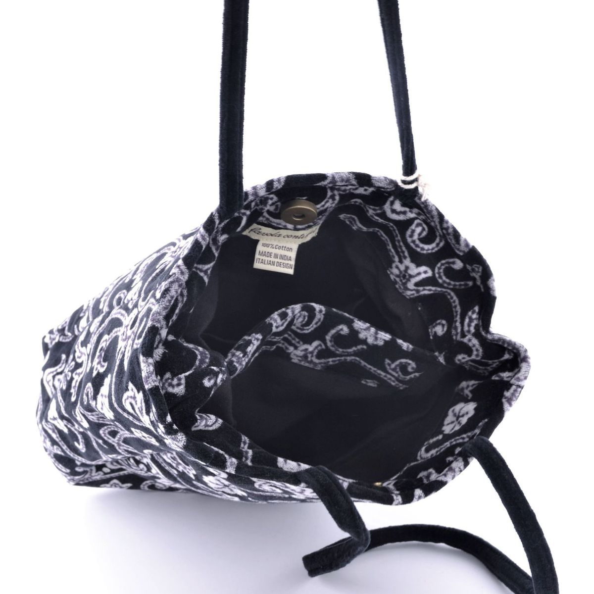 3. Patterned cotton, Semi-rigid bag in 100% Black BRASS Workshop novella