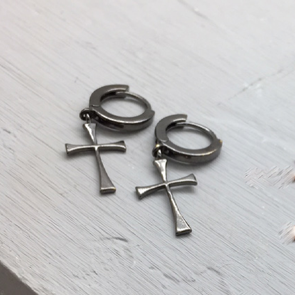 Gotic Cross, silver earrings black BRASS Workshop