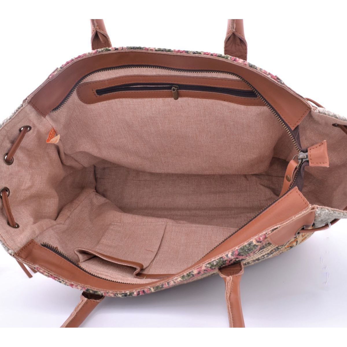 Handcrafted cotton print bag with shoulder handles Brown fantasy 2 BRASS  Workshop cot130