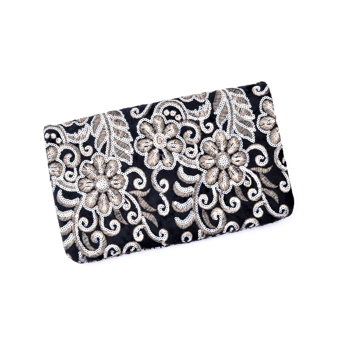 2. Black clutch bag with embroidery and removable chain Black BRASS Workshop 69100-2