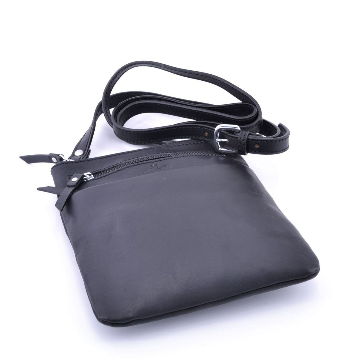 1. Multi-pocket leather shoulder strap with adjustable strap Black BRASS Workshop trp739