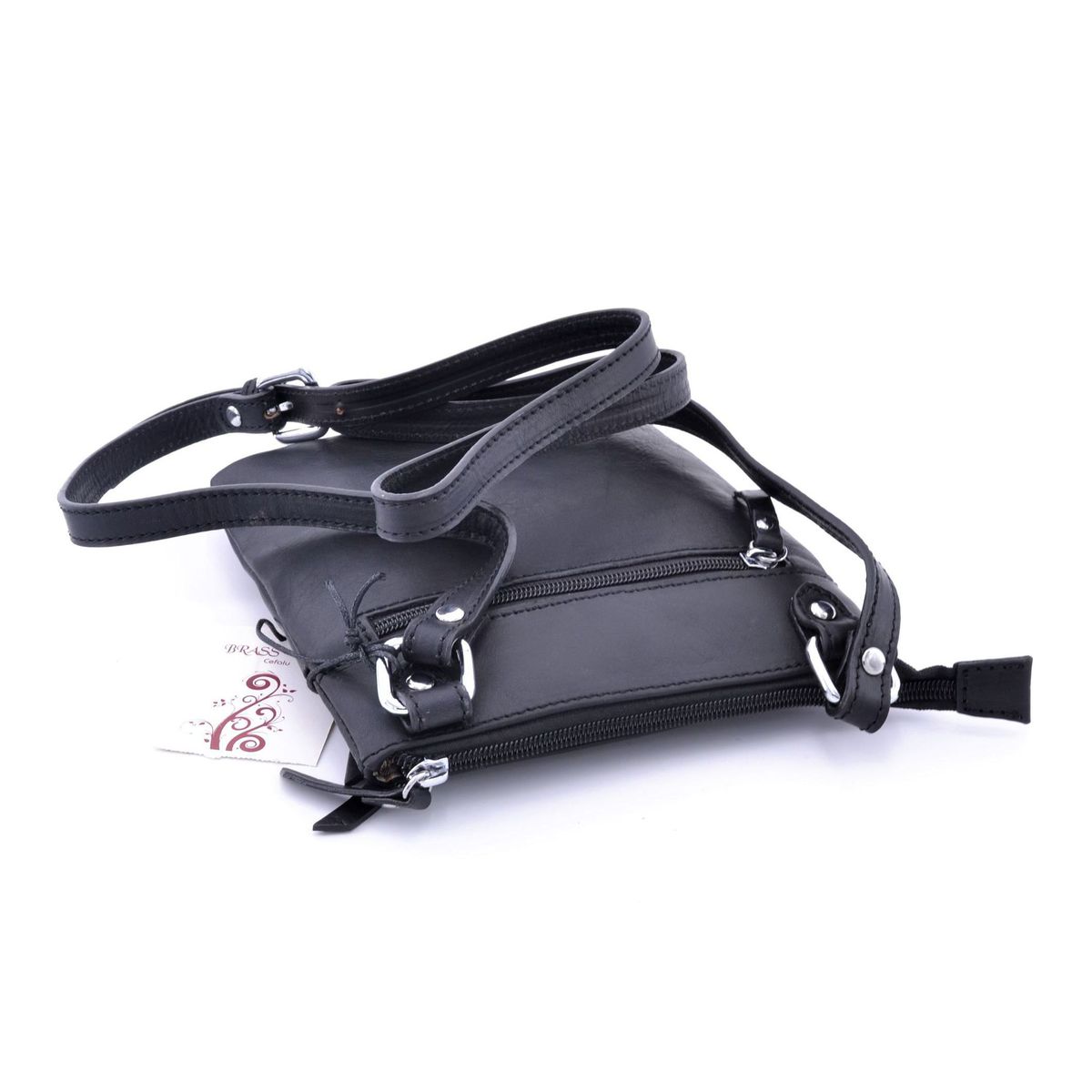4. Multi-pocket leather shoulder strap with adjustable strap Black BRASS Workshop trp739