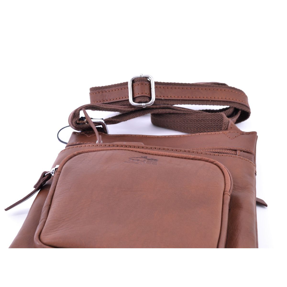 1. Leather shoulder strap with external pocket Mahogany BRASS Workshop trp2183