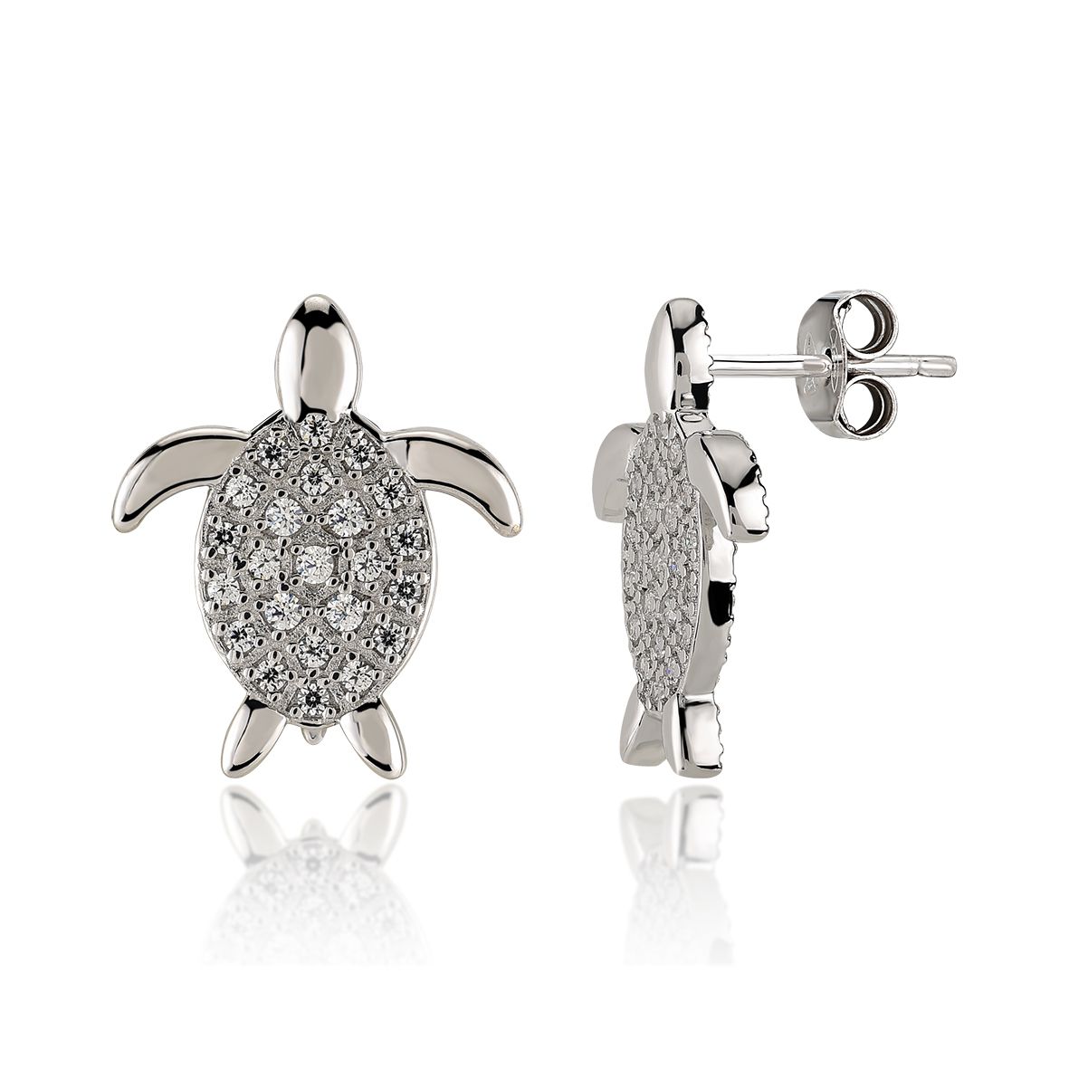 1. Turtle silver lobe earrings with cubic zirconia silver Kurshuni Gioielli kr567-300