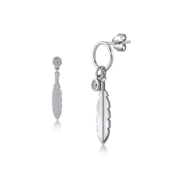 Orecchini asimmetrici piume grigio argento Kurshuni Gioielli