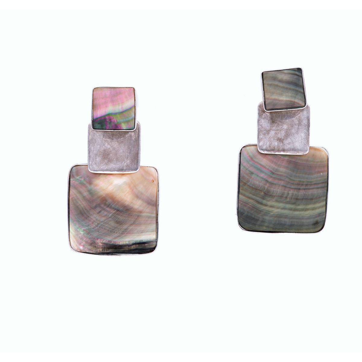 1. Mother-of-pearl trio pendant earrings silver grey BRASS Workshop brsor04