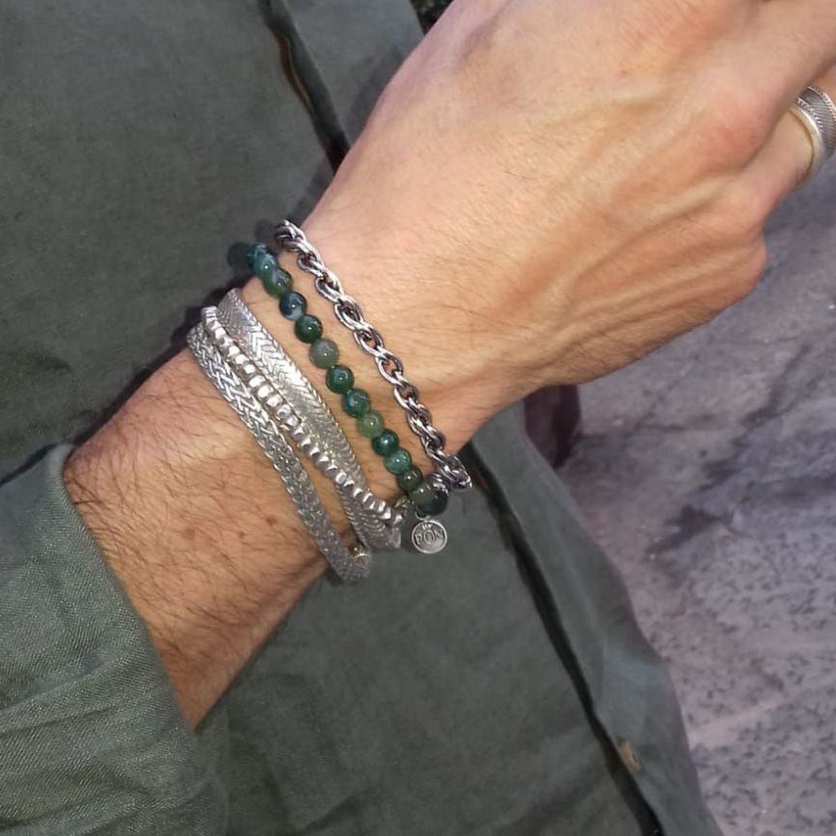 2. Double wrap chain bracelet with green agate green Portonovo bracciali italiani bra04007