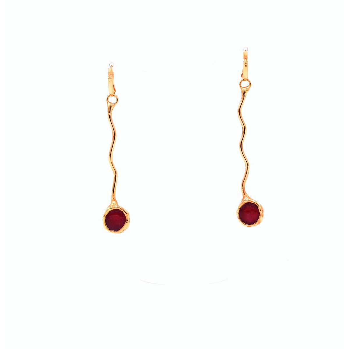 Ruby Drop Earrings Gold BRASS Workshop