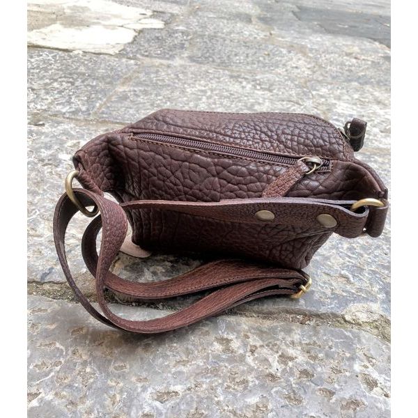 3. Handcrafted leather belt bag with external pocket embossed brown BRASS Workshop mp01