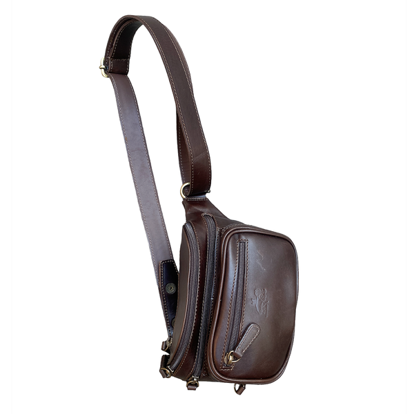 3. Handcrafted leather belt bag with external pocket dark brown BRASS Workshop mp01