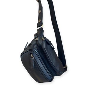 Handcrafted leather belt bag with external pocket black BRASS Workshop