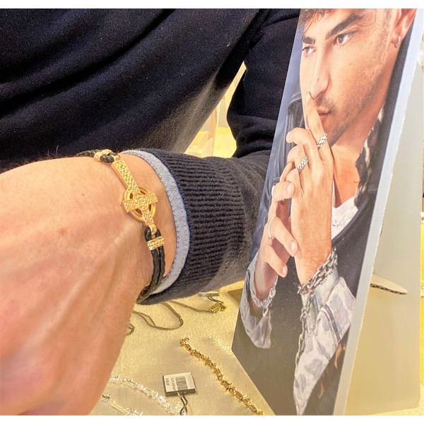2. Bracciale pelle con croce aureola oro BlindLab crobr060
