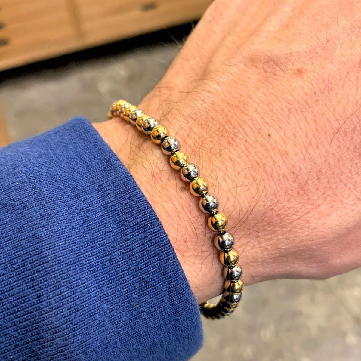 1. Bracciale acciaio sfere oro oro BRASS Workshop bsf02