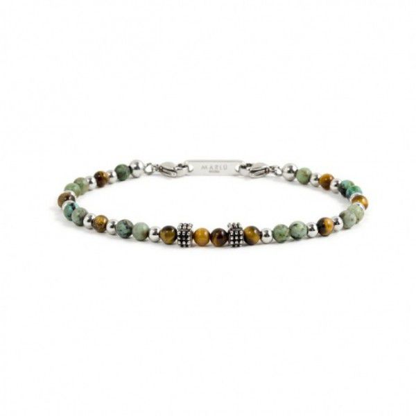 1. Bracelet with African turquoise beads and tiger's eye green Marlù